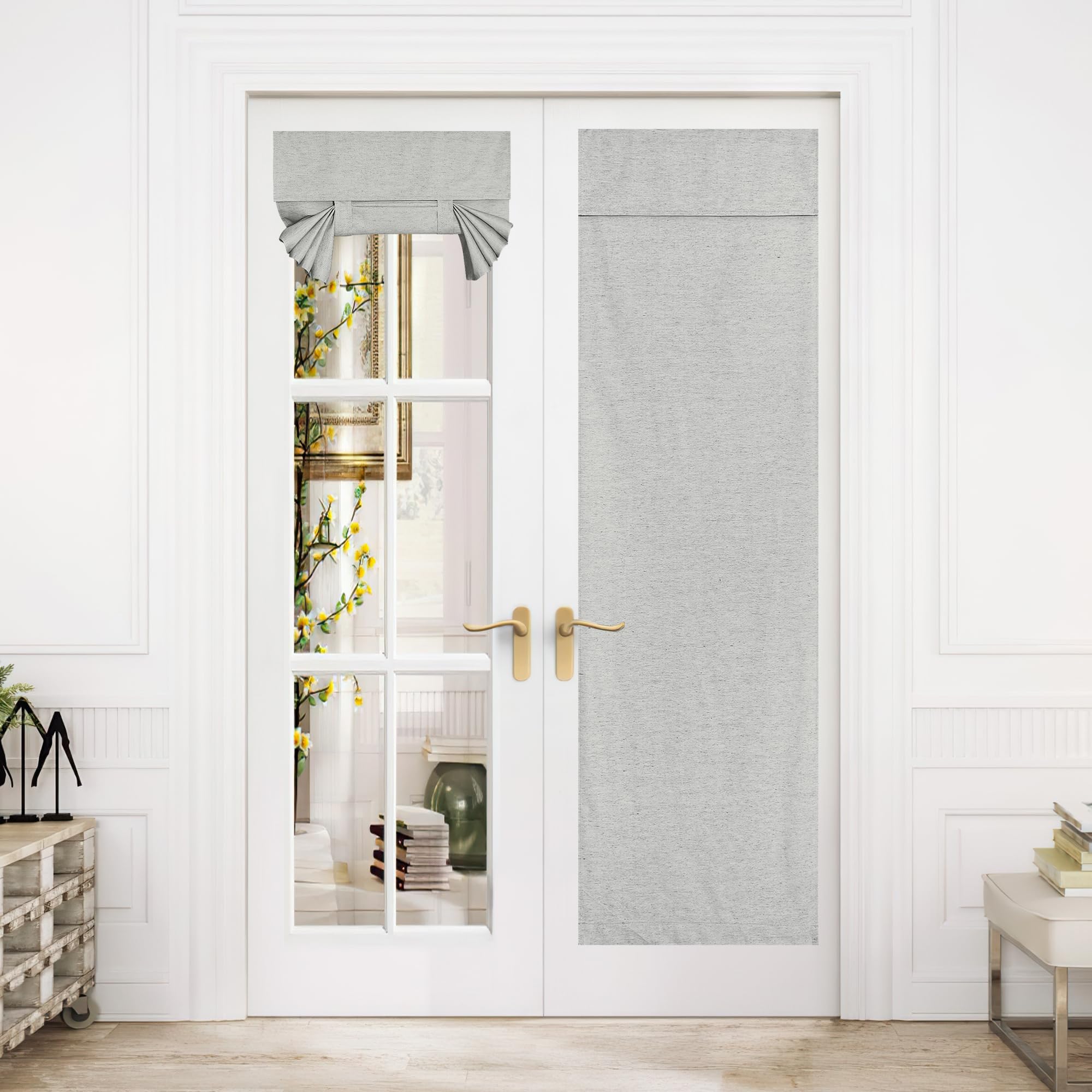 Nicetown Thermal Insulated Door Curtains Linen French Door Curtain Room Darkening Window Drape For Patio Door Sidelight Glass Door Curtain Privacy Tie Up Door Blind, W26 X L72, 1 Pc, Light Grey