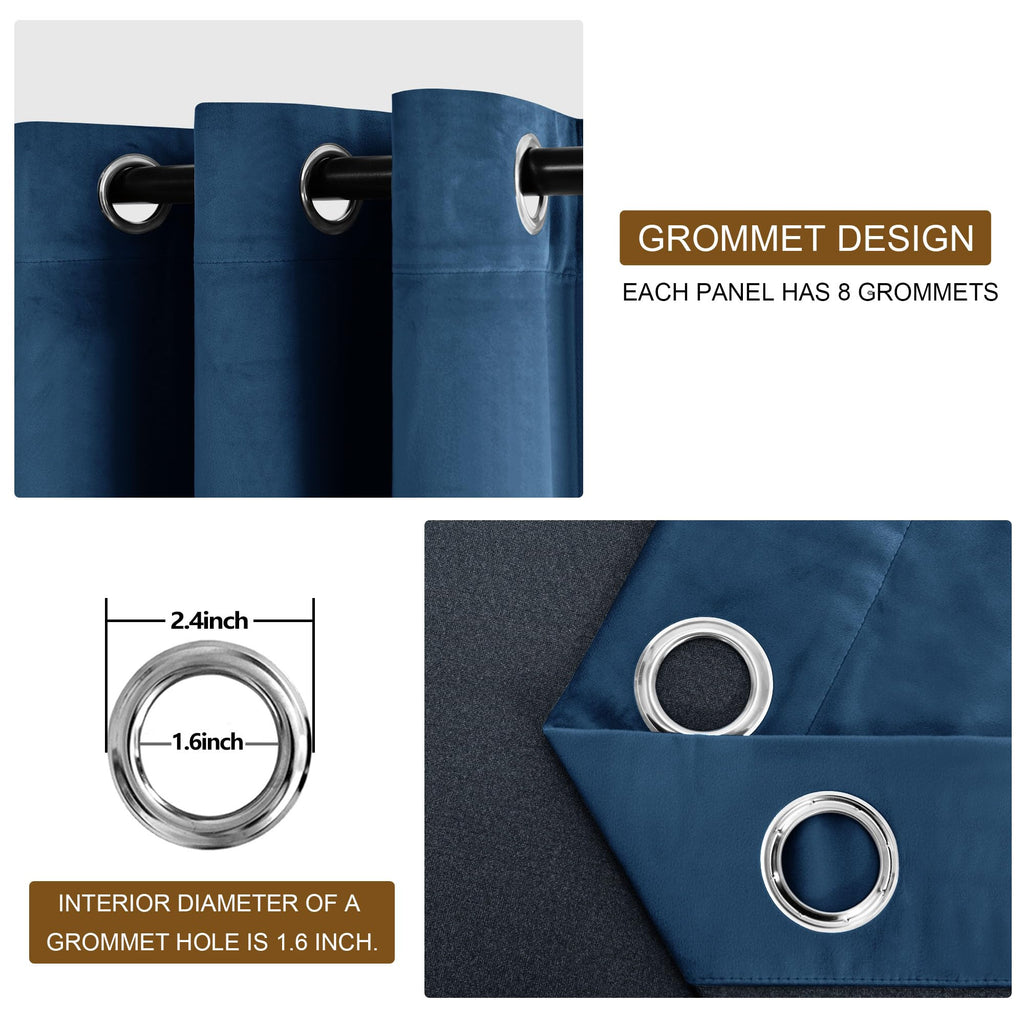 Dwcn Navy Blue Blackout Velvet Curtains 96 Inches- Refresh Bundleable Heavy Duty Thermal Insulated Noise Absorb Grommet Window P