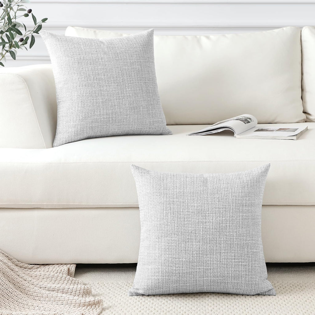 Otostar Linen Throw Pillow Covers Set Of 2 Decorative Square Pillowcases Cushion Covers 26X26 Inch For Home Decor Sofa Bedroom Car 65 X 65 Cm Light Grey