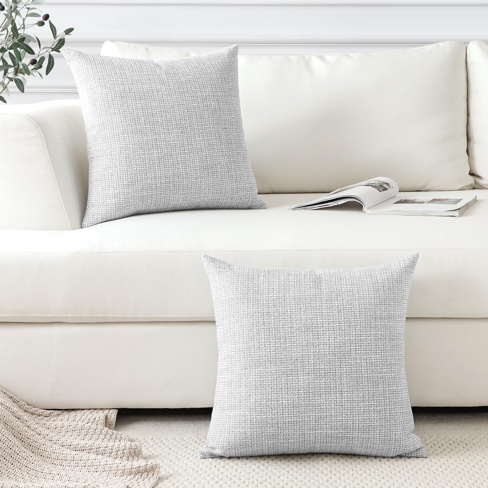 Otostar Linen Throw Pillow Covers Set Of 2 Decorative Square Pillowcases Cushion Covers 18X18 Inch For Home Decor Sofa Bedroom Car 45 X 45Cm Light Grey