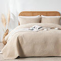 Oarage Twin Quilt Bedding Set Soft Lightweight Beige Bedspread With Leaf Pattern Ultrasonic Microfiber Bed Coverlet For All Seas