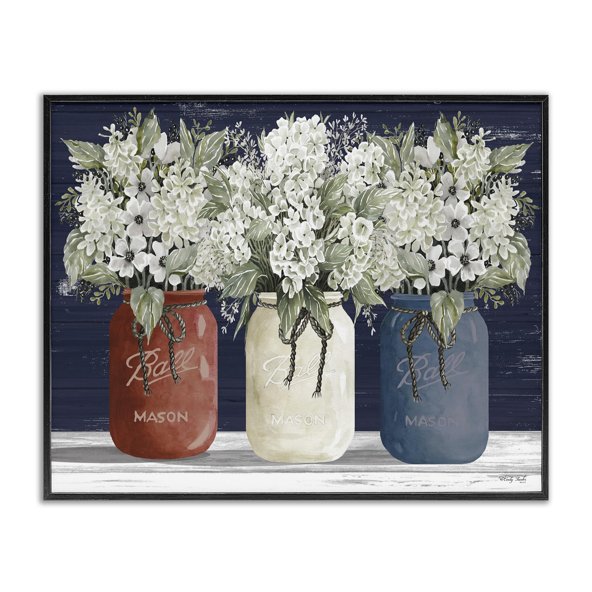 Stupell Industries Americana Floral Bouquets Rustic Flowers Country Pride Framed Giclee Art Design by Cindy Jacobs, 24 x 30, Bla