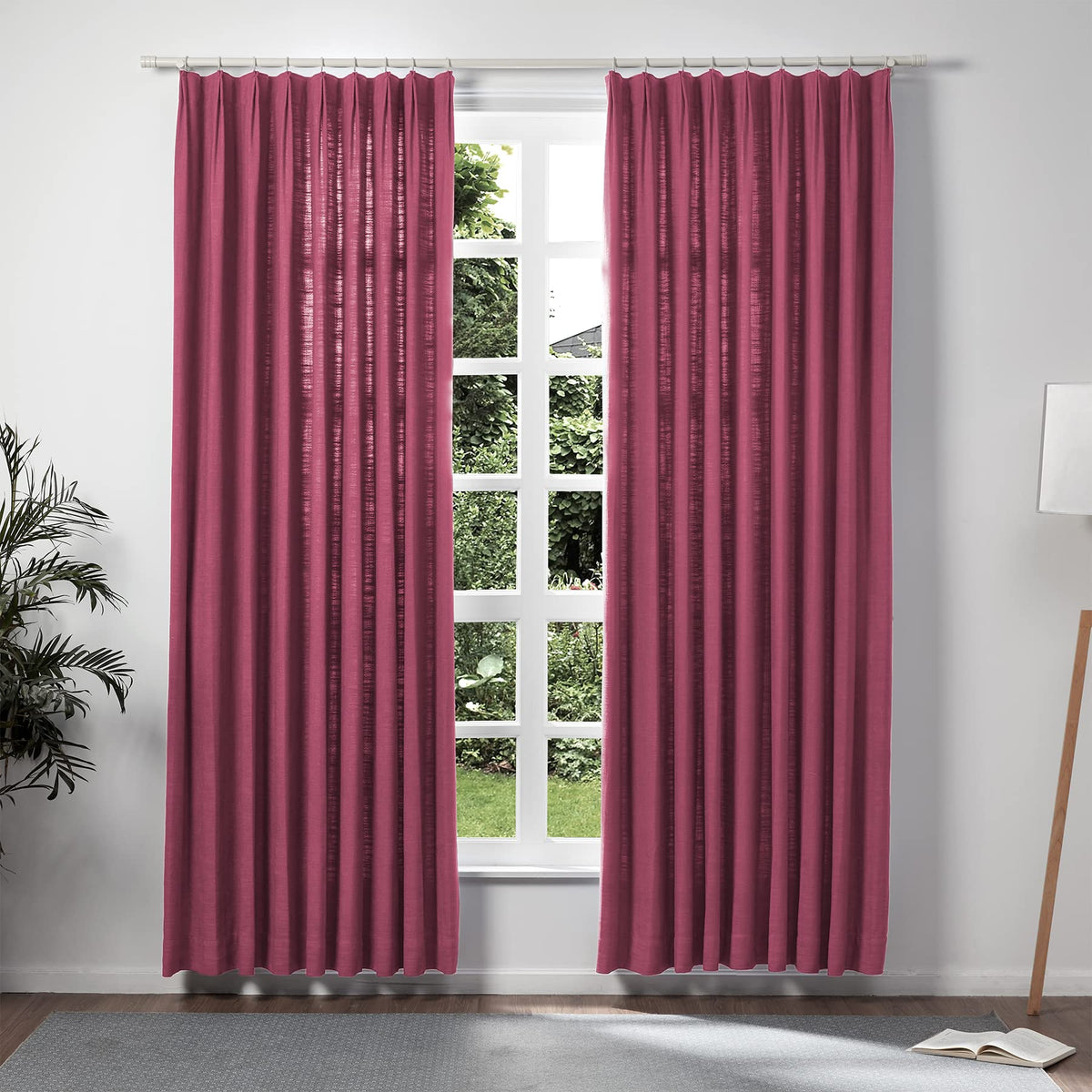 Twopages Linen Pinch Pleated Drape For Apartment, Burgundy Red Room Darkening Light Filtering Double Layer Lined Curtain Window