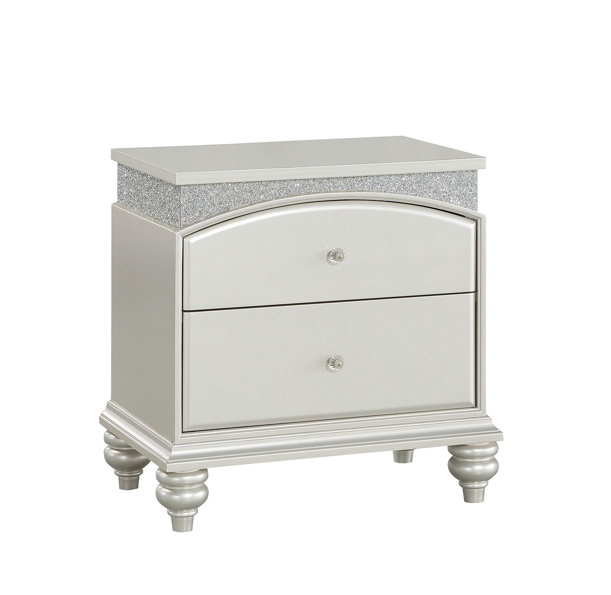 Benjara, Silver Modern Style 2 Drawer Wooden Nightstand With Rhinestone Inlays