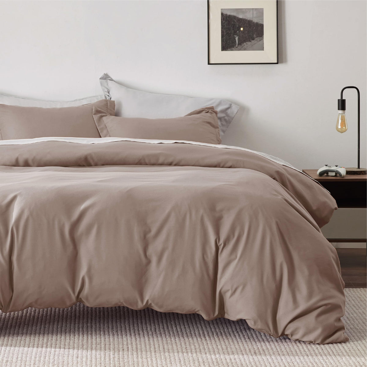 Bedsure Khaki Duvet Cover Queen Size - Soft Double Brushed Duvet Cover For Kids With Zipper Closure, 3 Pieces, Includes 1 Duvet