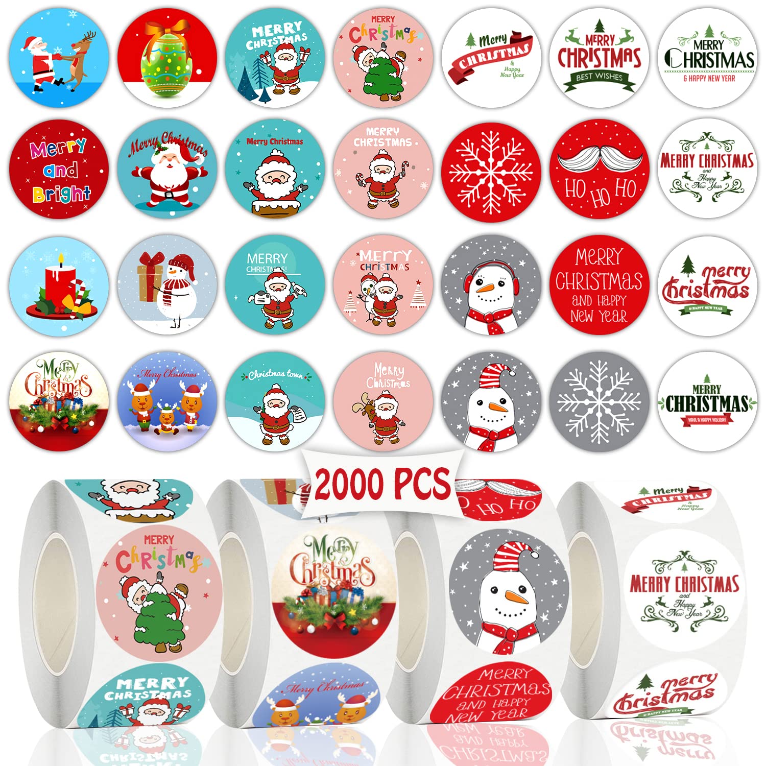 Partywind 2000 Pcs Christmas Stickers, Christmas Holiday Labels Stickers For Cards/Envelopes/Gifts, Christmas Ornaments Stickers