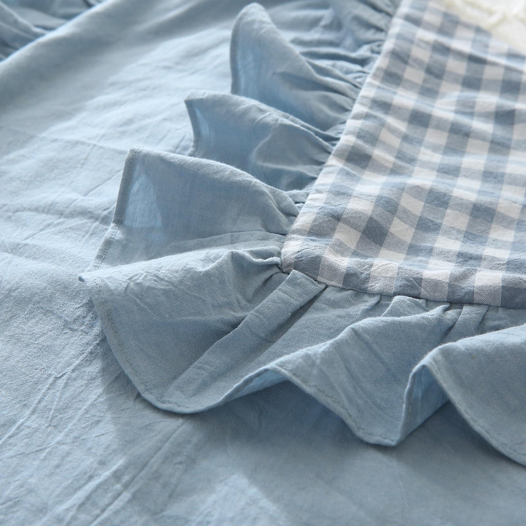 Mywinlle Blue Plaid Ruffle Pillowcases Farmhouse Pillow Shams Standard,Shabby Checkered Pillow Cover Washed Cotton Pillow Covers