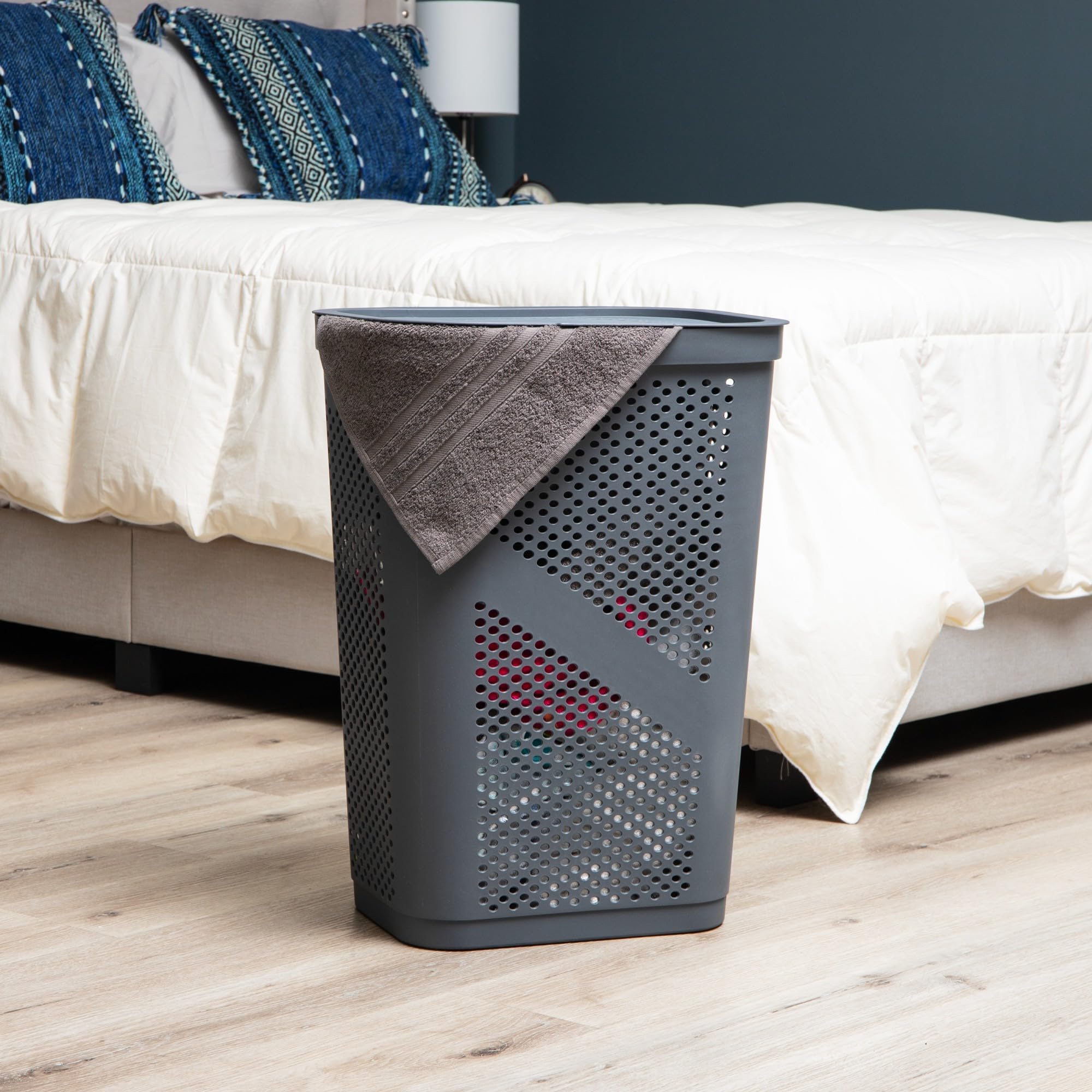Mind Reader 60L Slim Laundry Hamper, Clothes Basket, Lid, Ventilated, Plastic, 17.25''L X 13.75''W X 23.5''H, Set Of 2, Gray