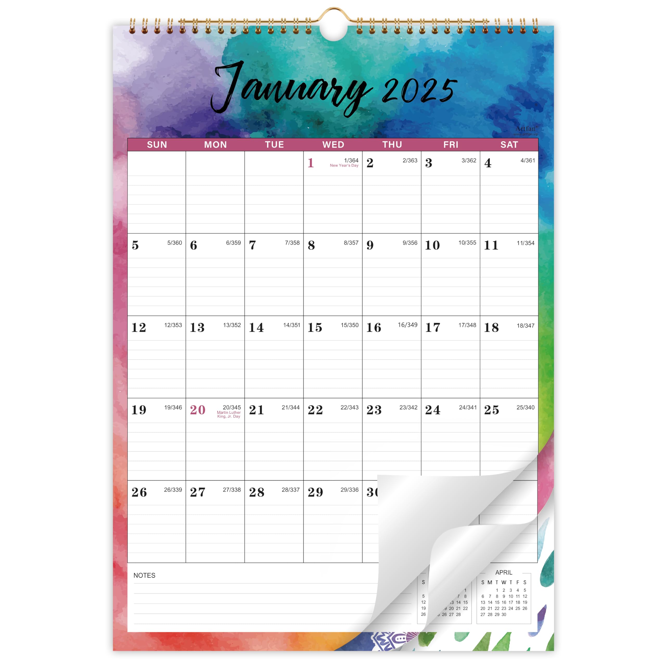 2025 Wall Calendar - Jan - Dec 2025,12 Monthly Calendar With Thick Paper, 12' X 17', Twin-Wire Binding + Hanging Hook + Large