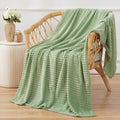 Puncuntex Flannel Fleece Throw Blanket Sage Green 50''  60'',Super Soft Plush Cozy Blanket With Square Grid Design Luxury For Co