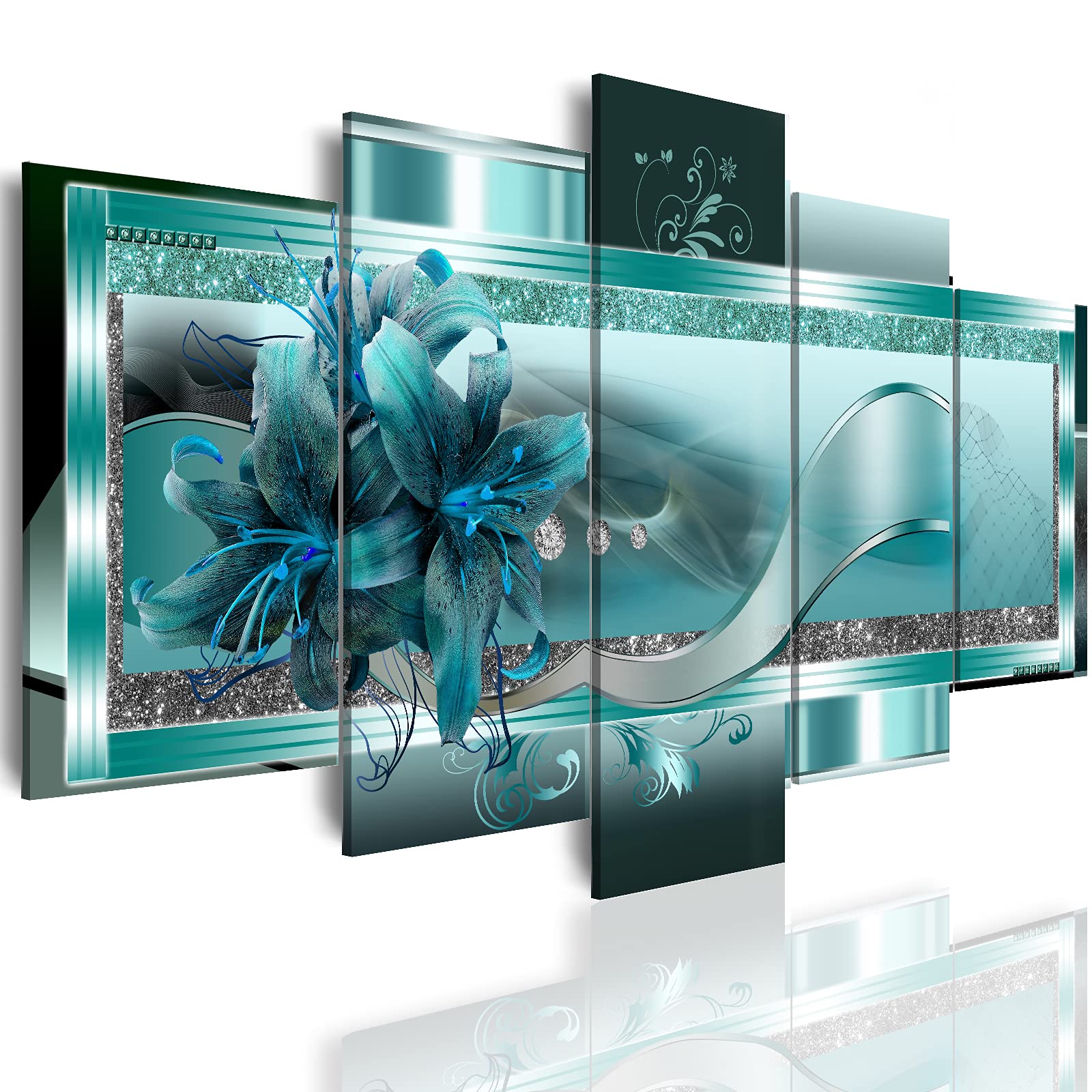 LUDUHU Turquoise Orchid Flowers Canvas Print - Abstract Green Floral Poster, Orchid Wall Art Painting Decor for Home Decoration 