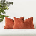 Juspurbet Set Of 2 Burnt Orange Chenille Lumbar Throw Pillow Covers 12X20 Inch Soft Textured Decorative Cushion Cases For Couch