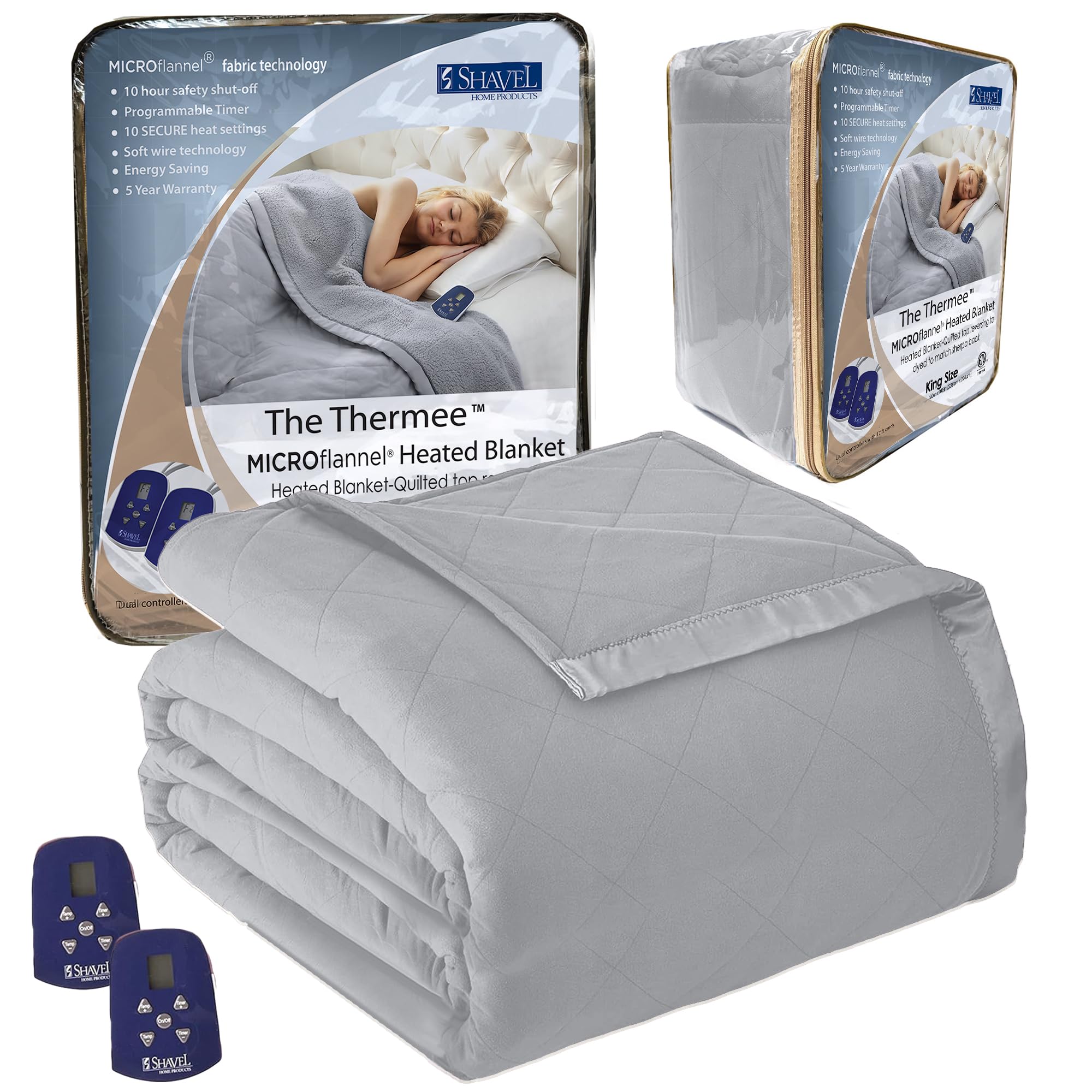 Thermee Micro Flannel Blanket King Size Heated Blanket With 10 Settings, Programable Heating Blanket, Luxuriously Soft Heated Th