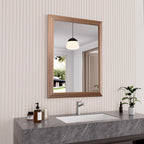 Amorho Bathroom Mirror, 24x32 Inch Wall Mirror, Walnut Wood Grain Metal Framed, Anti-Rust, Hang Horizontally/Vertically, Suitabl