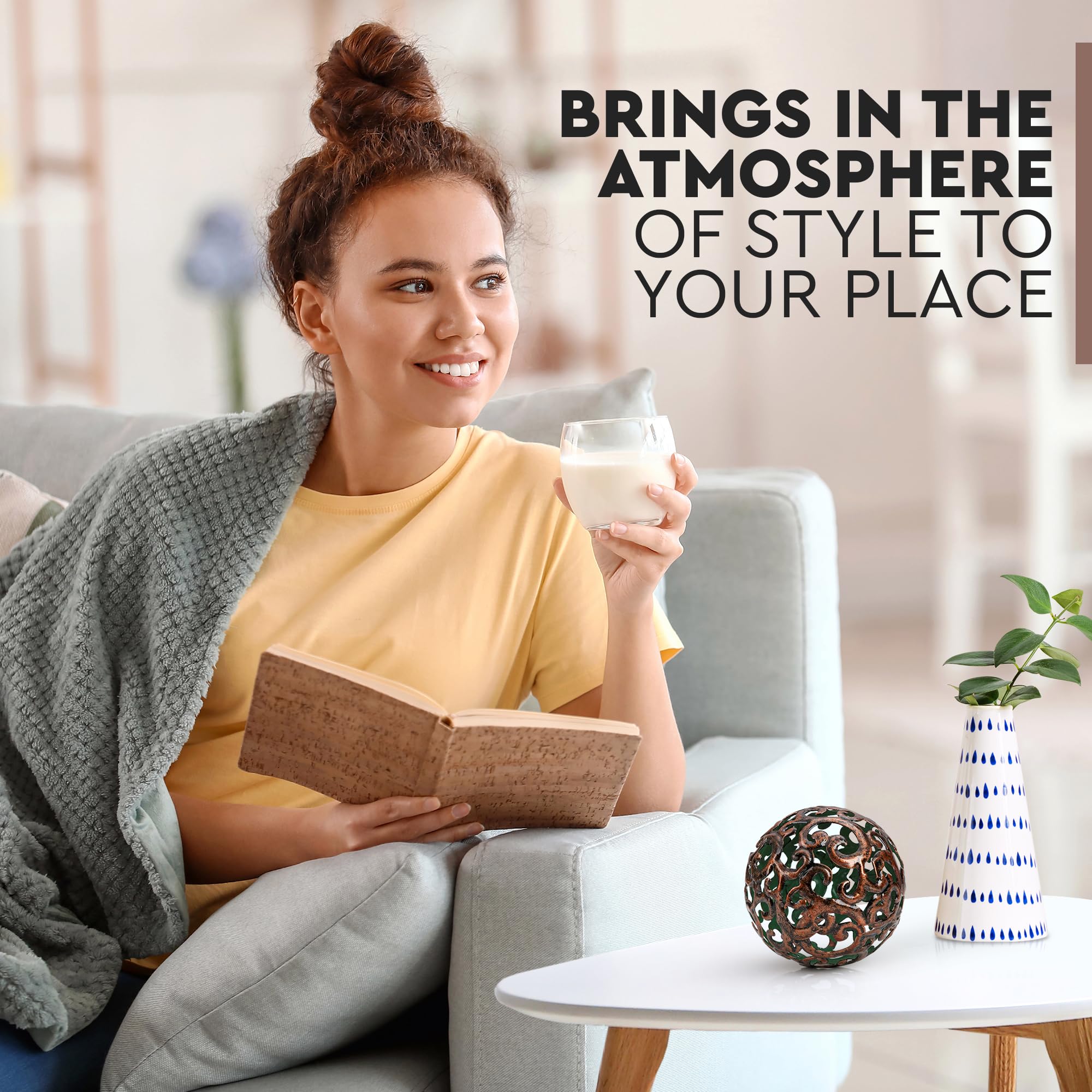 Everydecor Metal Decorative Sphere For Home Decor - Fancy Bronze, Hand Painted, Modern Decorative Balls For Living Room, Bedroom