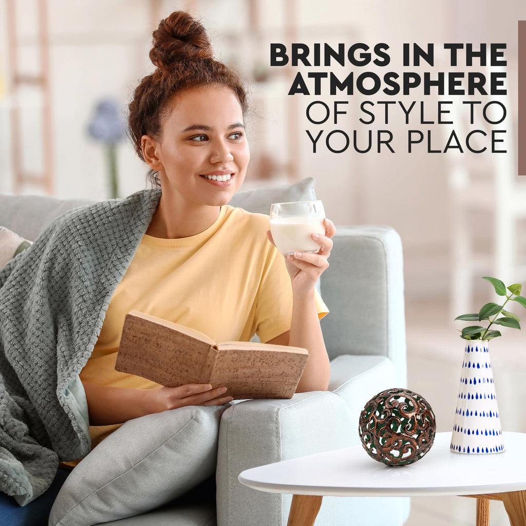 Everydecor Metal Decorative Sphere For Home Decor - Fancy Bronze, Hand Painted, Modern Decorative Balls For Living Room, Bedroom