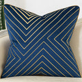 Avigers 20 X 20 Inch Navy Blue Gold Striped Geometric Lines Embroidery Velvet Cushion Case Luxury Modern Throw Pillow Cover Deco