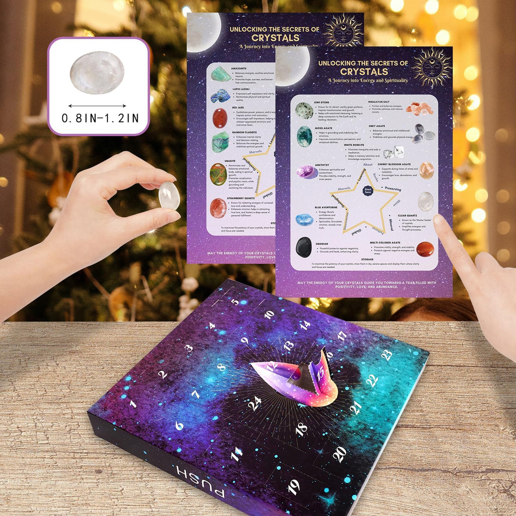 Advent Calendar 2024 Christmas Crystals-24 Gemstones Countdown Calendars,Natural Beauty Stones Kit Healing Journey For Women Gir