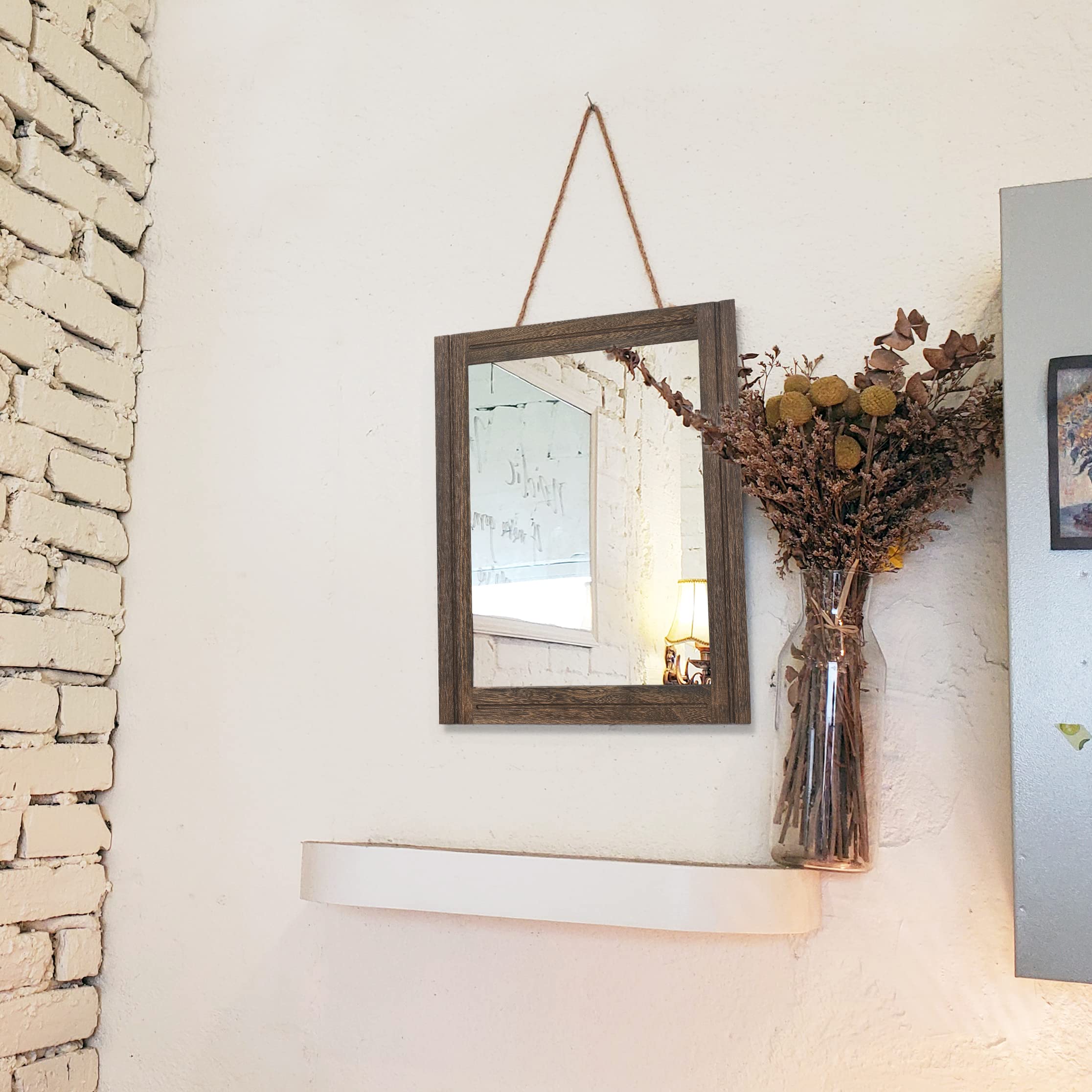 Aazzkang Rustic Wood Mirror Rectangle Decorative Wall Mirror With Frame Bedroom Living Room Bathroom Hanging Mirror