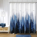 Hokibero Blue Misty Forest Mountain Nature Tree Fabric Shower Curtains For Bathroom Waterproof Heavy Duty Navy Blue And White Wo