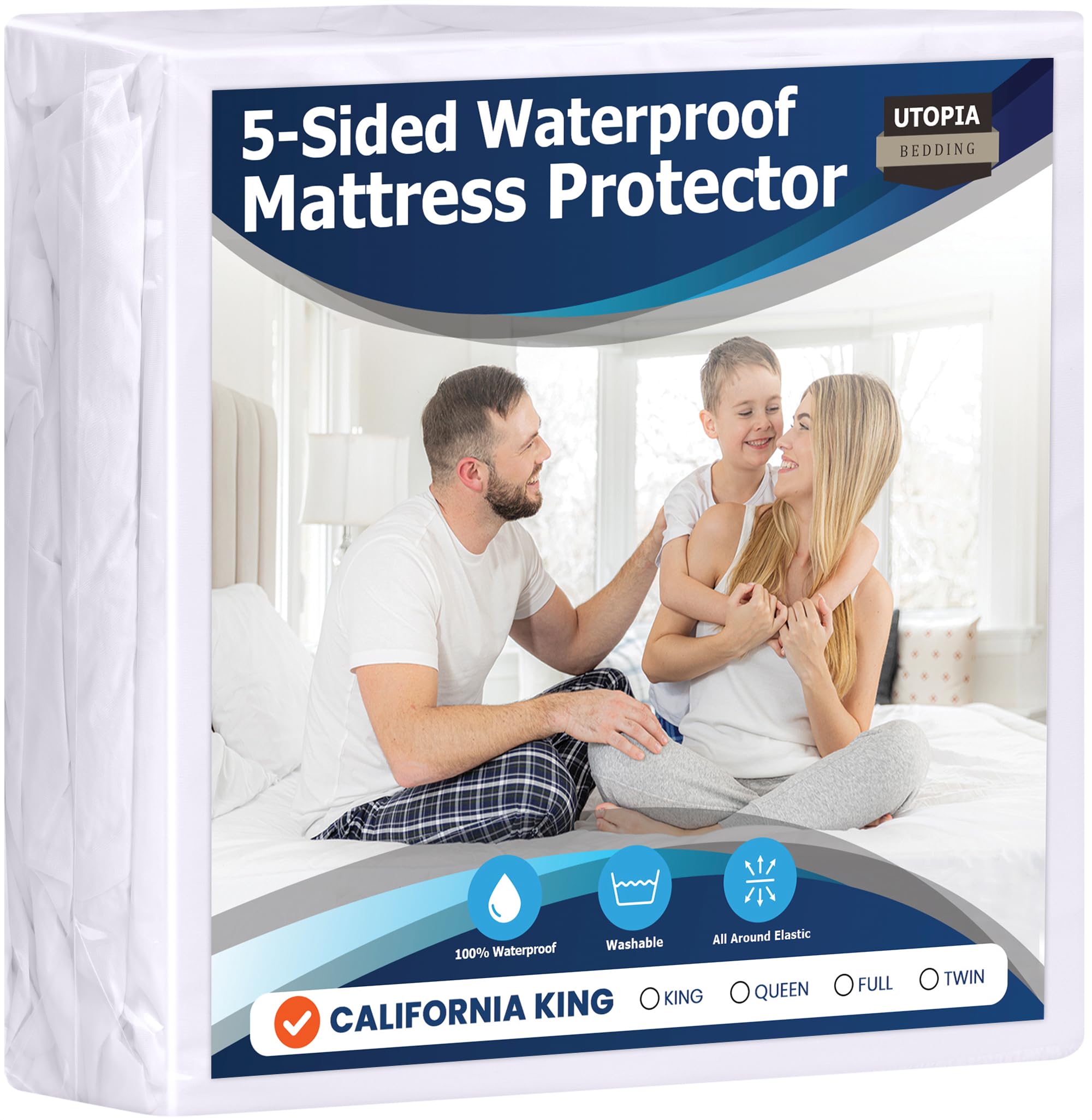 Utopia Bedding Waterproof 5-Sided Mattress Protector California King Size, Premium Breathable Mattress Cover, Fitted Style With