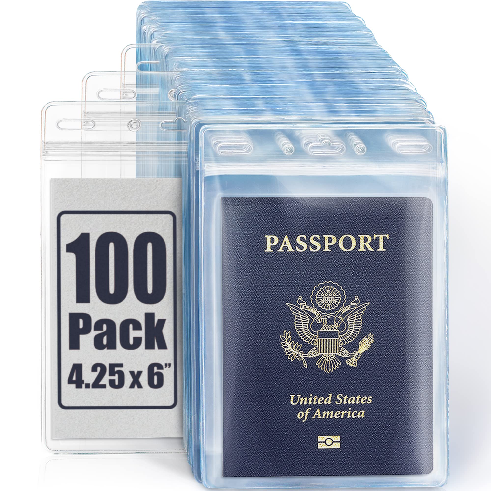 Mifflin-Usa Passport & Card Holders (Clear, 4X6 Inch, 100 Pack), Extra Large (Xxl) Id Name Badge Holder, Waterproof Vertical Pla