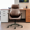 Mid Century Modren Office Chair - Fuax Leather Suede Brown Executive Chairs Ergonomic Mid Back With Lumbar Support, Swivel Compu