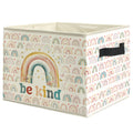 WARDOS Boho Rainbow Kids Storage Bin Box with Handles, Be Kind Inspirational Foldable Linen Fabric Laundry Basket for Kids Room 
