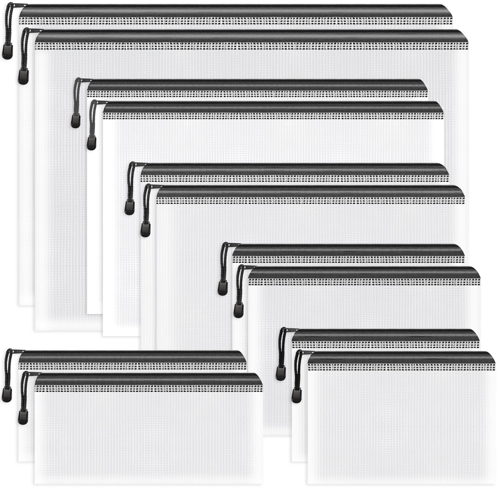 Umriox Zipper Bags, 6 Assorted Size (Black, 12 Packs), Project Bags For Cross Stitch, Mesh Zipper Pouch For Office Supplies Trav