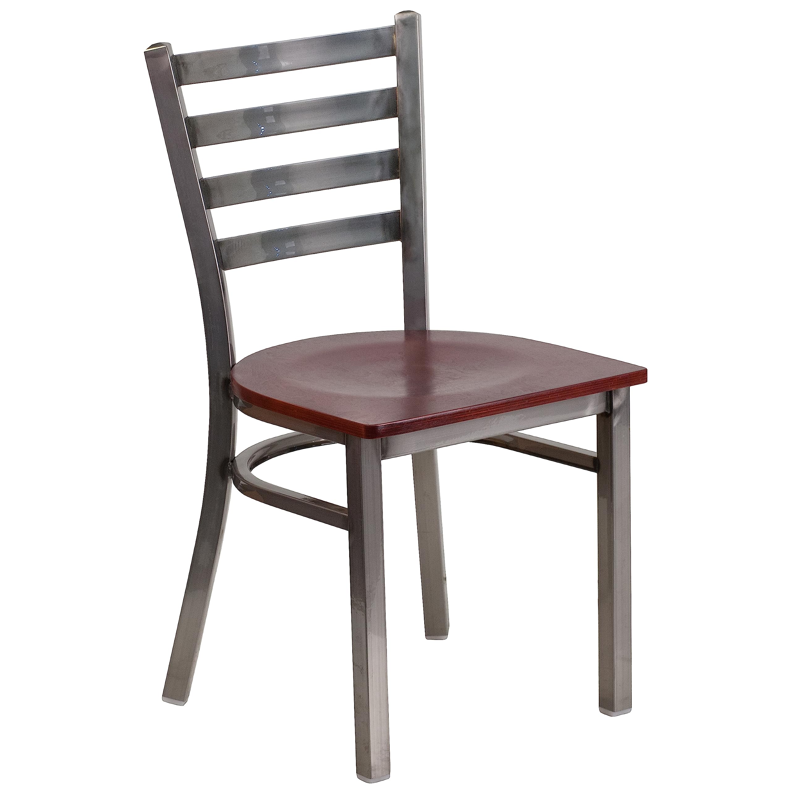 Flash Furniture Hercules Series Clear Coated Ladder Back Metal Restaurant Chair - Mahogany Wood Seat