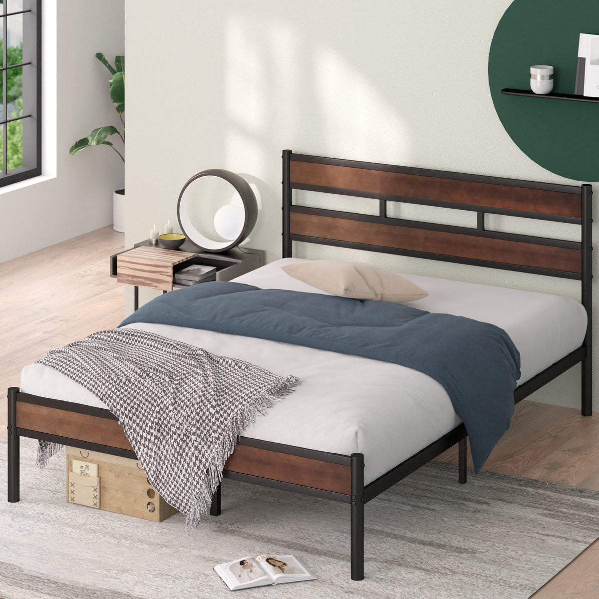 Zinus Roman Bamboo And Metal Platform Bed Frame, No Box Spring Needed, Easy Assembly, Queen