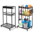 Broom Holder with Cleaning Supplies Organizer,Rolling Cleaning Cart