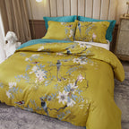 Floral Duvet Cover Set Full Size Bird Flower Pattern Duvet Cover Cotton Floral Bedding Comforter Cover Garden Style Botanical Du
