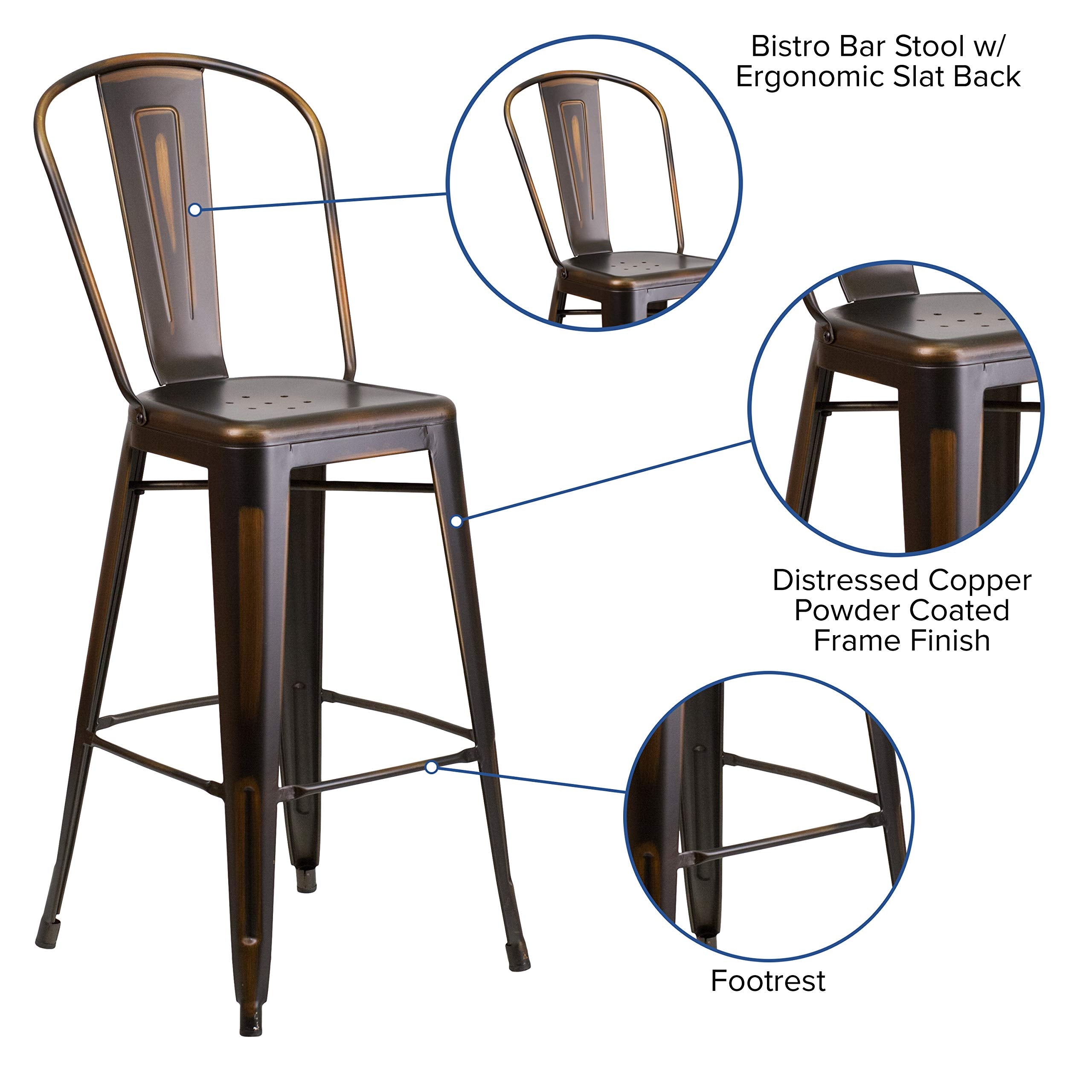 Flash Furniture Commercial Grade 30' High Distressed Copper Metal Indoor-Outdoor Barstool With Back