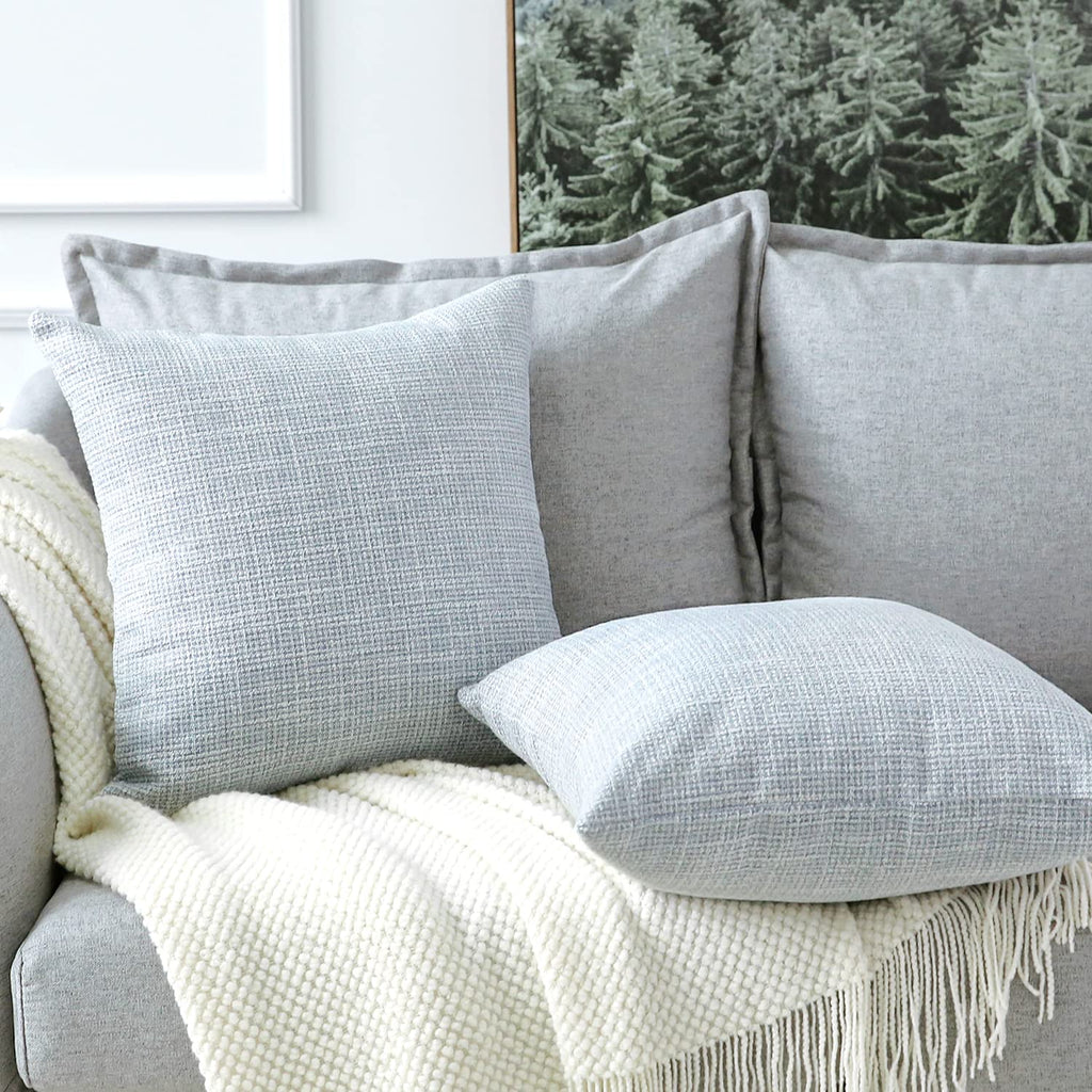 Otostar Linen Throw Pillow Covers Set Of 2 Decorative Square Pillowcases Cushion Covers 18X18 Inch For Home Decor Sofa Bedroom Car 45 X 45Cm Blue Grey