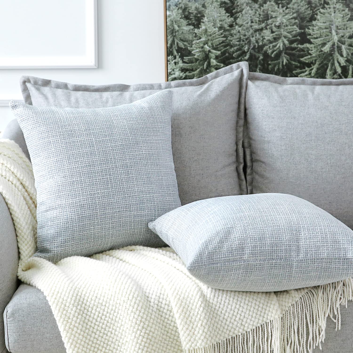 Otostar Linen Throw Pillow Covers Set Of 2 Decorative Square Pillowcases Cushion Covers 18X18 Inch For Home Decor Sofa Bedroom Car 45 X 45Cm Blue Grey