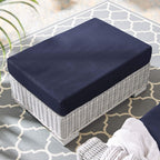 Conway Sunbrella® Outdoor Patio Wicker Rattan Ottoman In Light Gray Navy