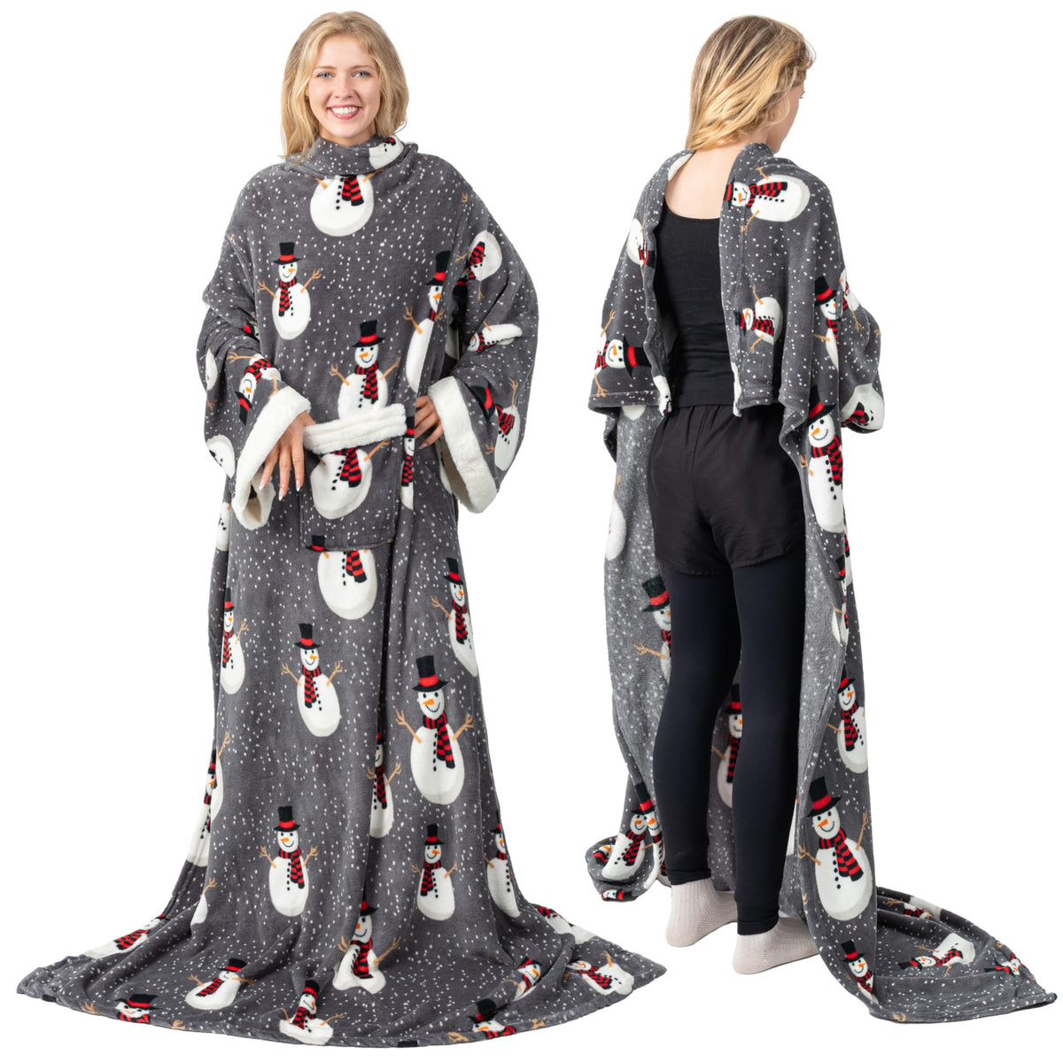 Pavilia Fleece Blanket With Sleeves For Women Men Adults, Wearable Blanket Warm Soft Plush, Snuggle Pocket Sleeved Tv Throw Wrap