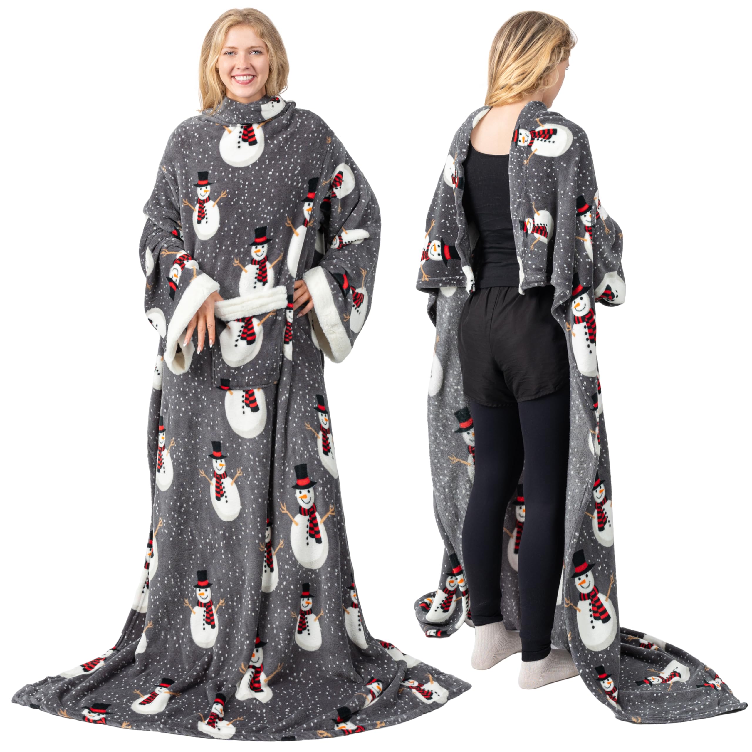 Pavilia Fleece Blanket With Sleeves For Women Men Adults, Wearable Blanket Warm Soft Plush, Snuggle Pocket Sleeved Tv Throw Wrap