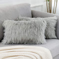 Wlnui Set Of 2 Lumbar Light Grey Decorative Pillow Covers New Luxury Series Merino Style Faux Fur Fluffy Throw Pillow Covers Fuz