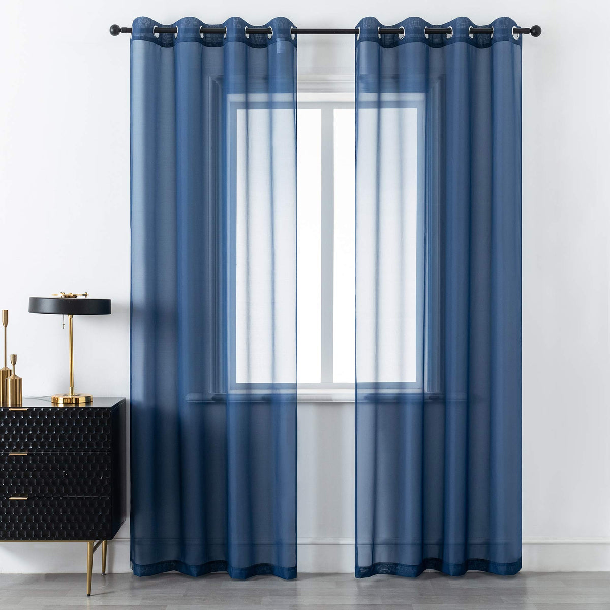 Dualife Navy Blue Curtains 96 Inches Long For Living Room Set Of 2 Panels Grommet Window Coastal Dark Blue Sheer Curtains For Be