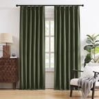 DUALIFE Olive Green Pinch Pleated Blackout Curtains & Drapes 90 Inches Long 2 Panels, Boho Style Closet Cover Curtains for Track