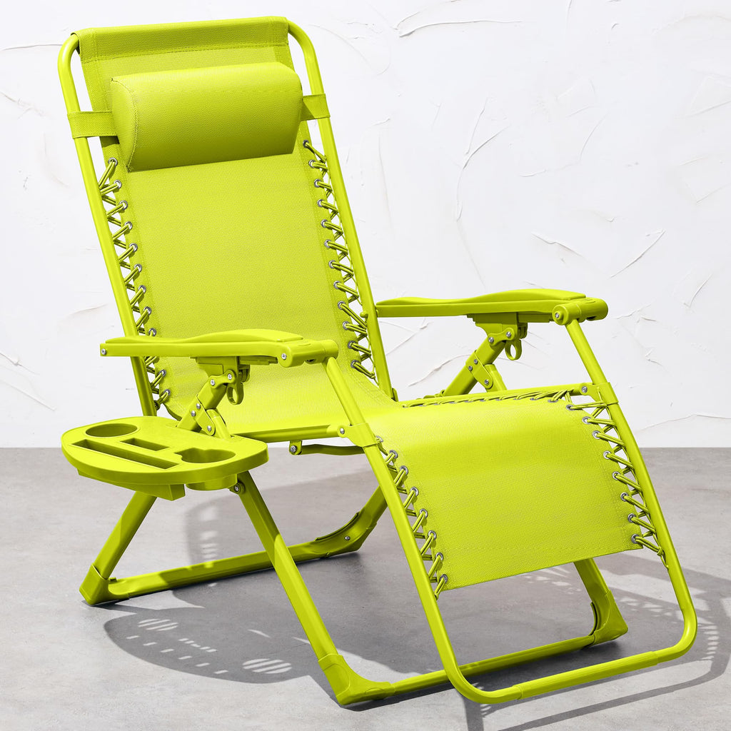 Best Choice Products Adjustable Zero Gravity Chair, Monochromatic Color Folding Patio Recliner W/Side Tray, Headrest - Neon