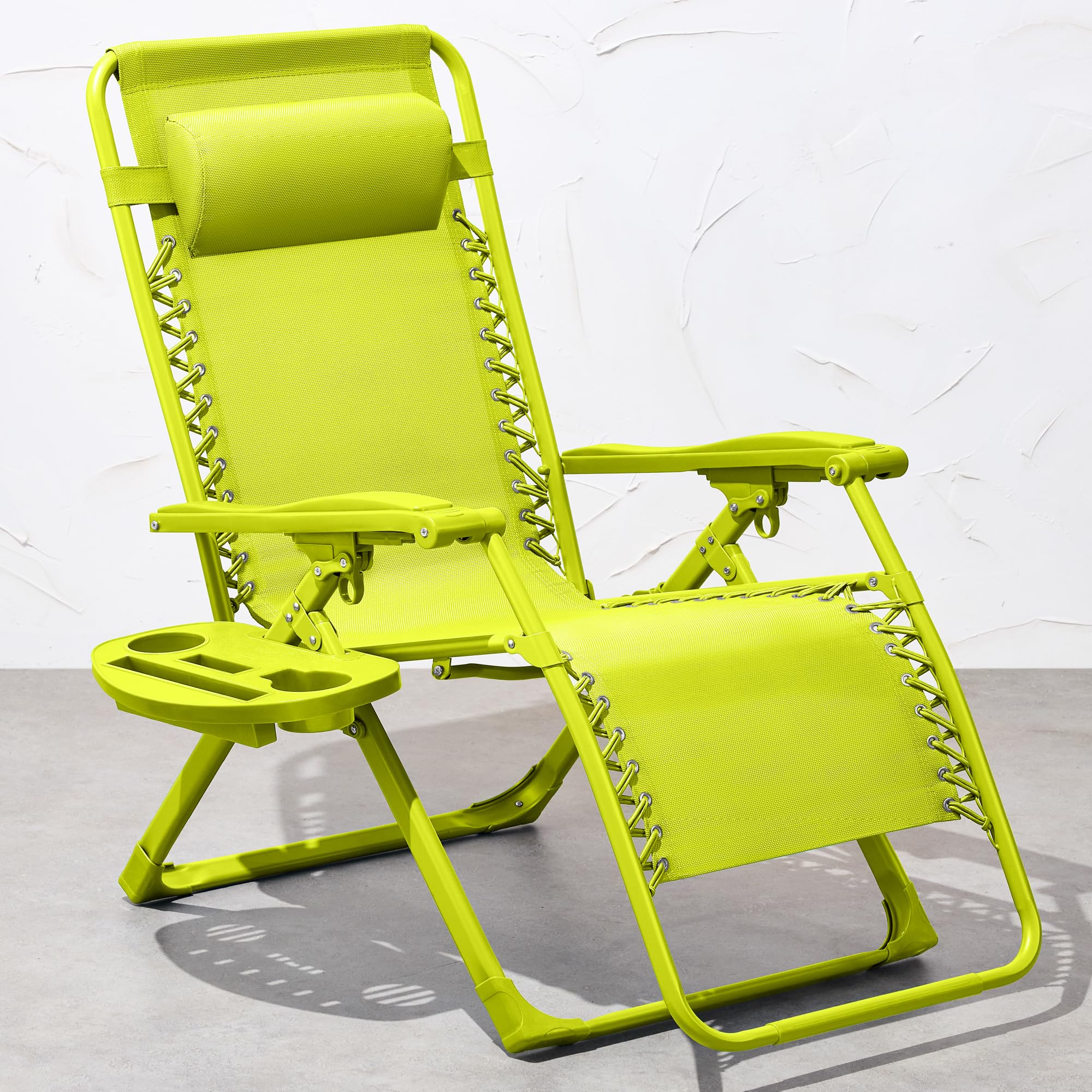 Best Choice Products Adjustable Zero Gravity Chair, Monochromatic Color Folding Patio Recliner W/Side Tray, Headrest - Neon
