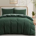 Lovque Forest Green Duvet Cover Full Size, 100% Washed Cotton Linen Like Bedding Set With Zipper Closure (No Comforter), 80X90 I