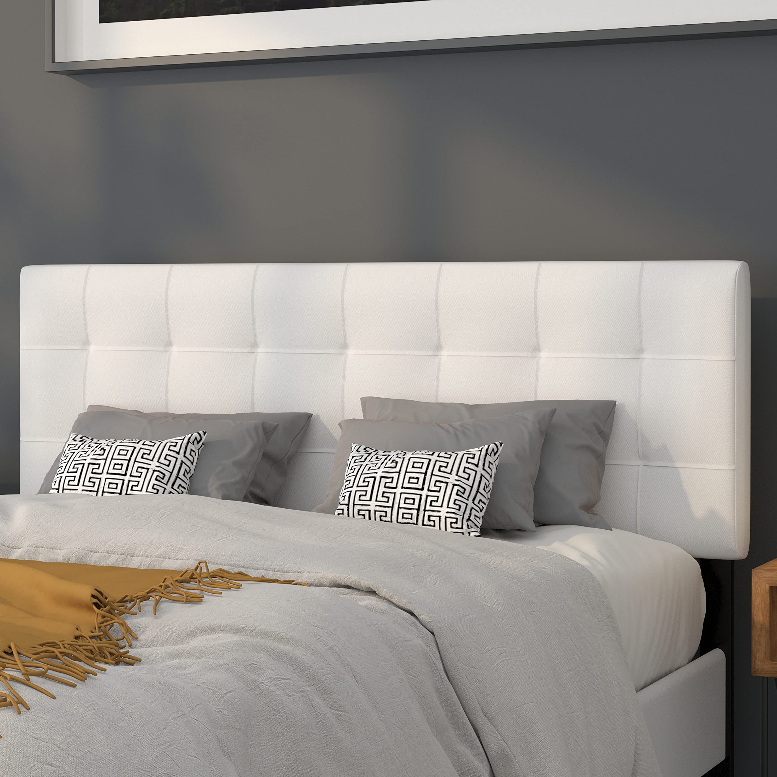 Flash Furniture Bedford Tufted Upholstered Queen Size Headboard In White Fabric