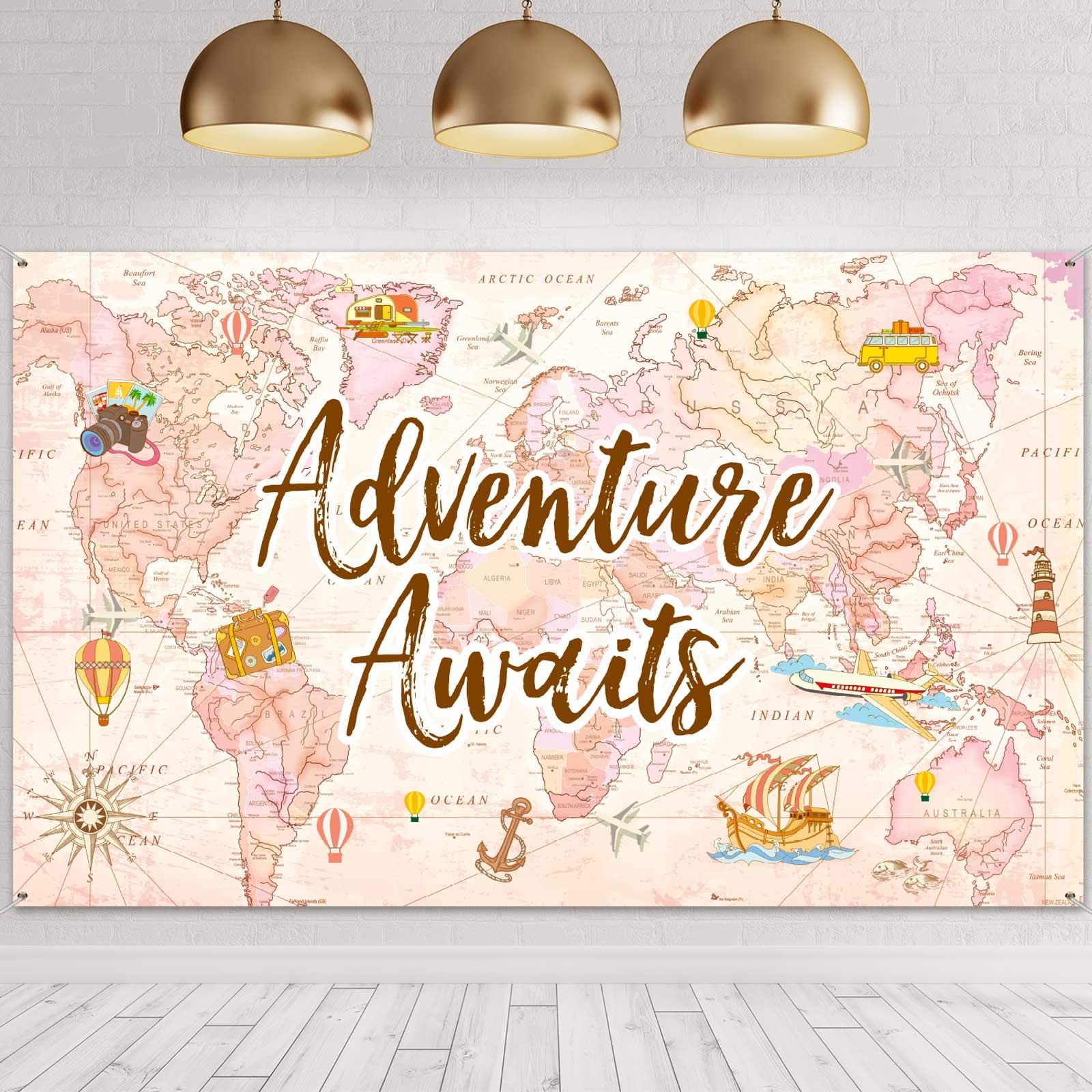 Travel Themed Party Decorations Supplies Adventure Awaits Bon Voyage Backdrop Adventure Map Backdrop for Graduation Birthday Par