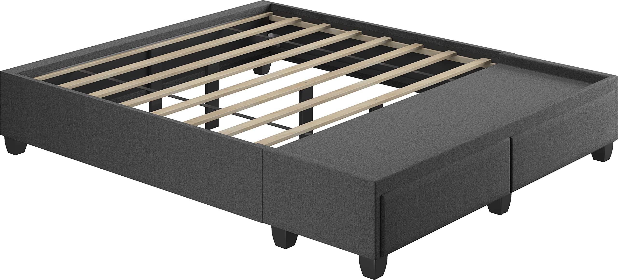 Boyd Sleep Modena Uplift Upholstered Platform Bed Frame Mattress Foundation, Dual Front Storage Drawers, and Strong Wood Slat Supports: Linen, Charcoal, Full