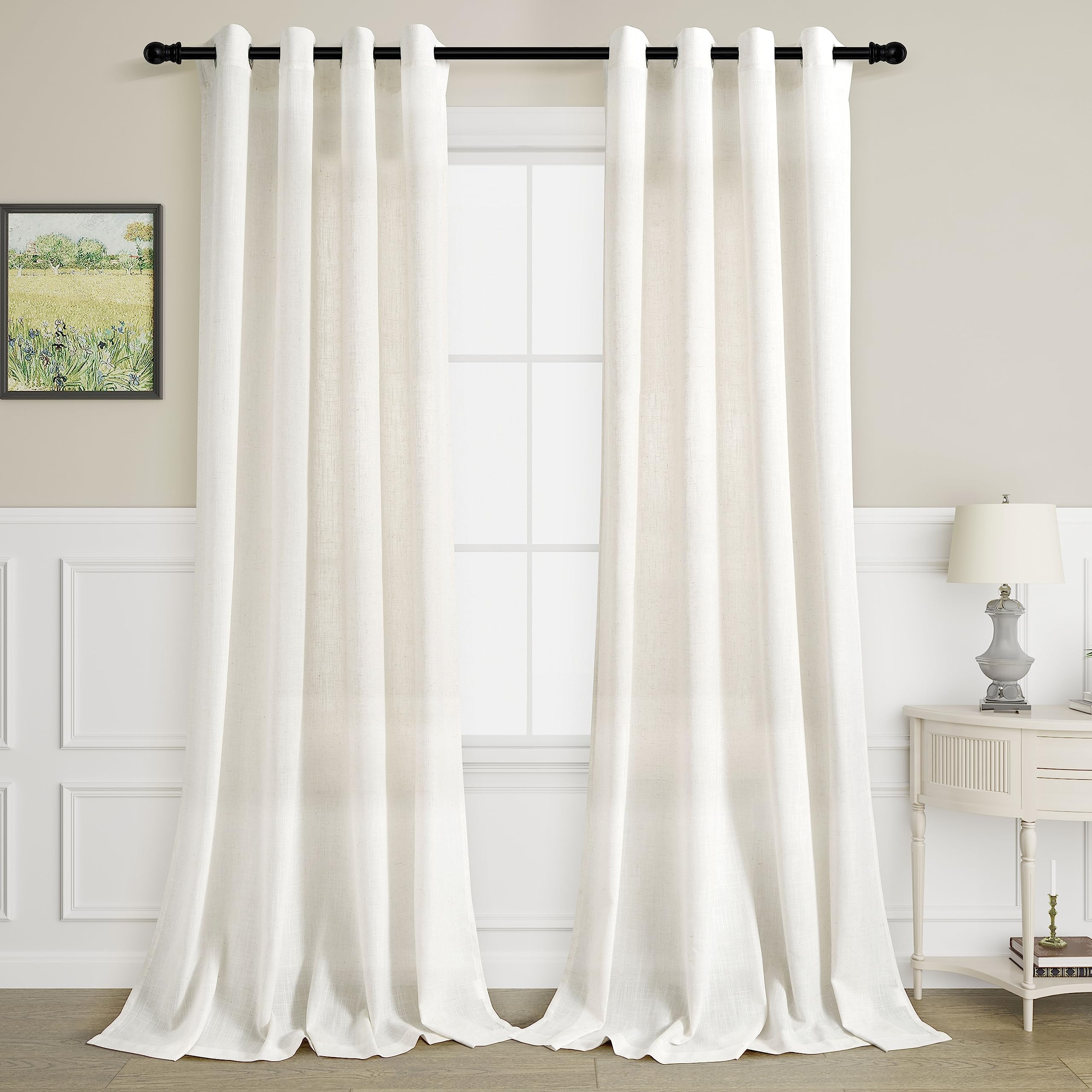 Terracotta Linen Curtains 84 Inch Length 2 Panels Set For Living Dining Room Grommet Light Filtering Semi Sheer Drapes Boho Farm
