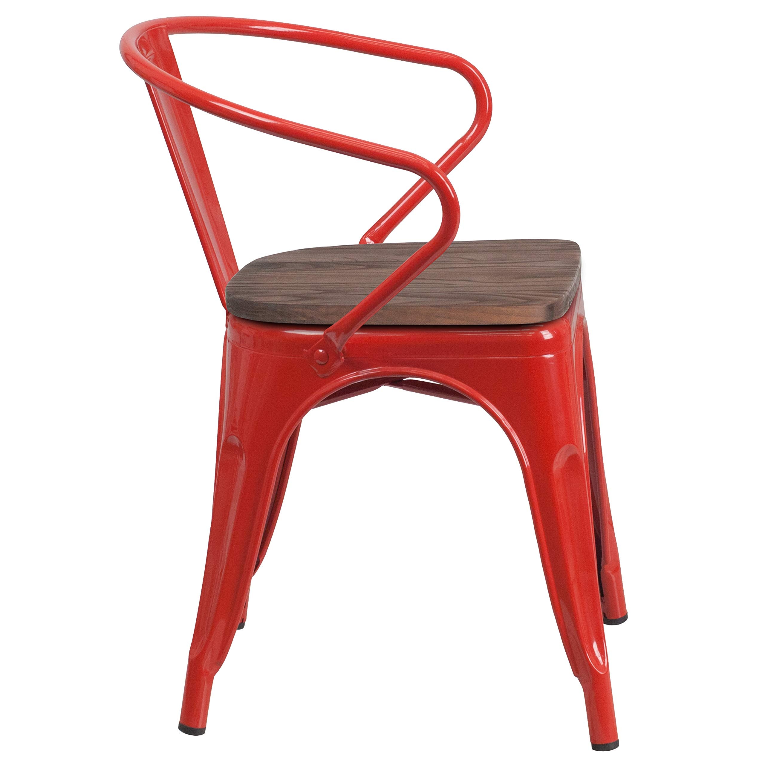 Flash Furniture Red Metal Chair With Wood Seat And Arms